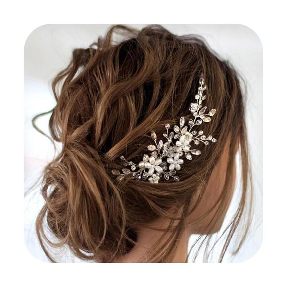 ?Women  Silver Bride Wedding Hair Pearl Flower Hair Piece  Bridal Hair Comb main image 5